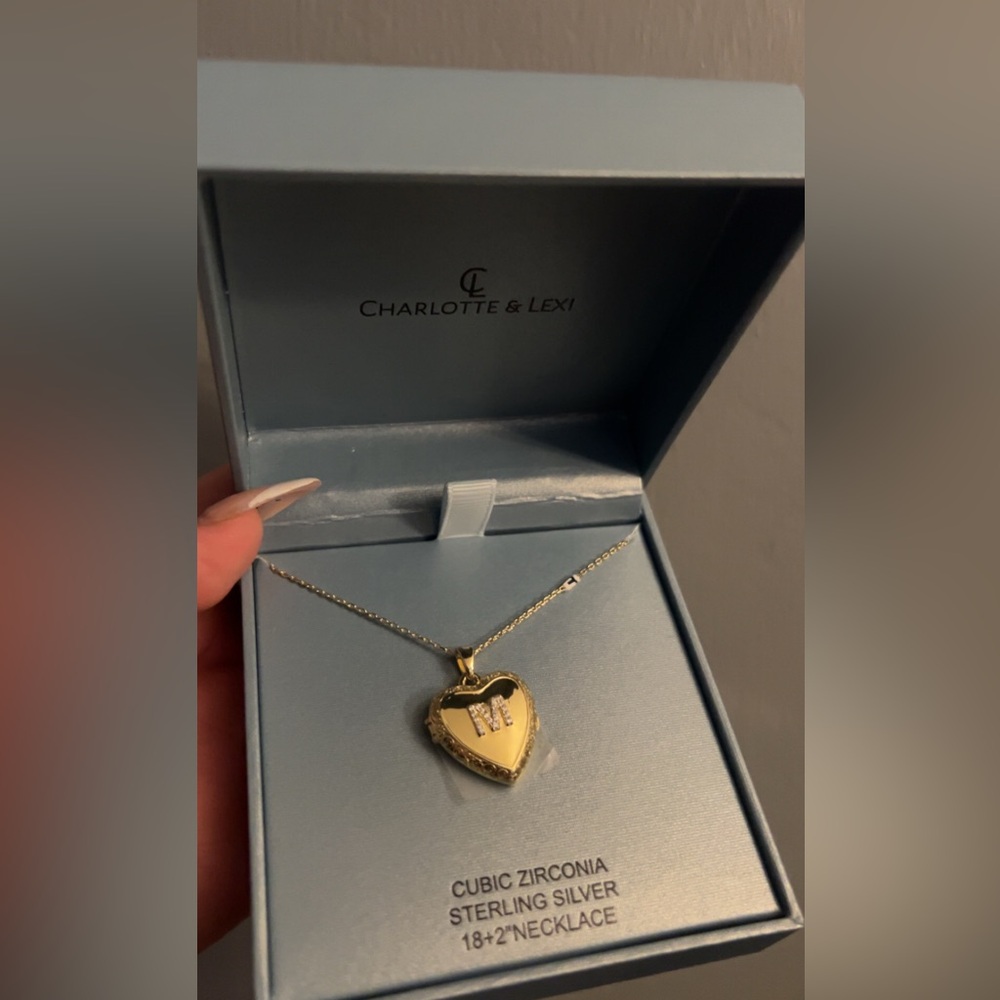 Locket Gold Heart Necklace Letter "M"